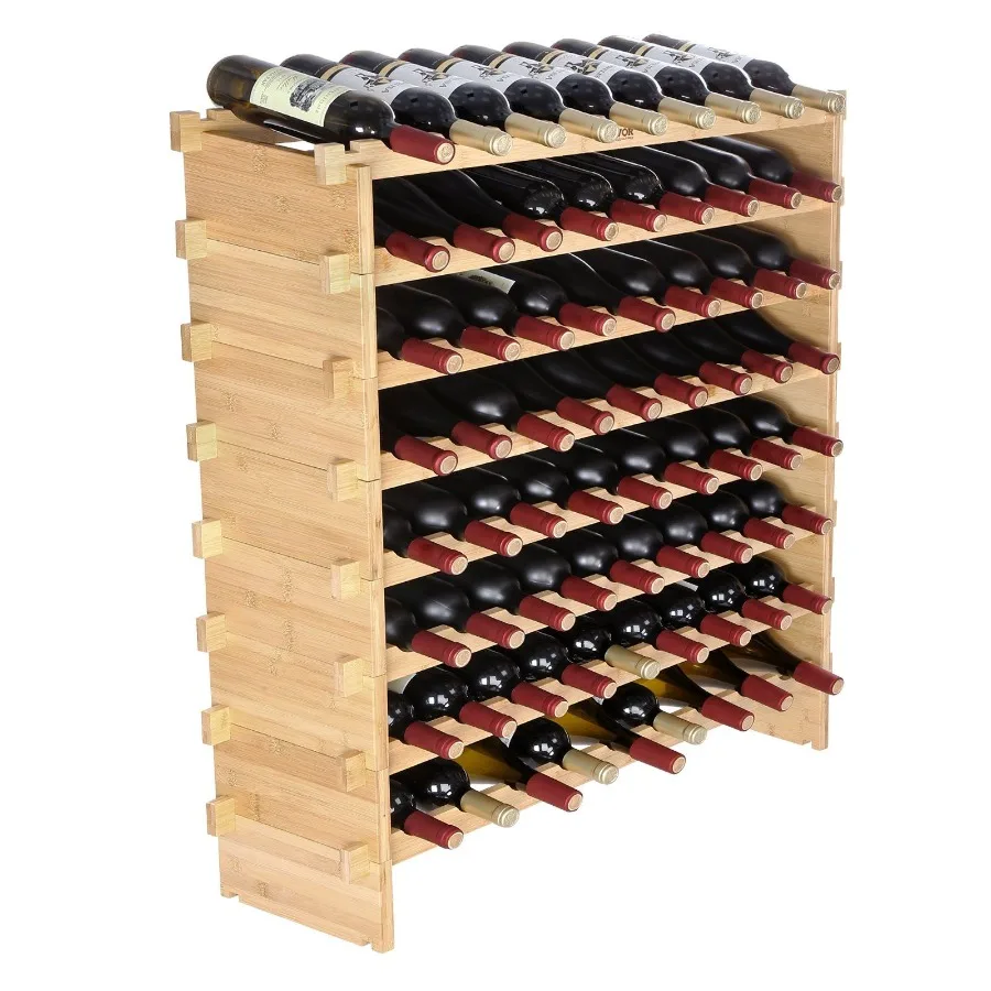 

72 Bottle Stackable Modular Wine Rack Bamboo Wood Display Shelf 8Tier