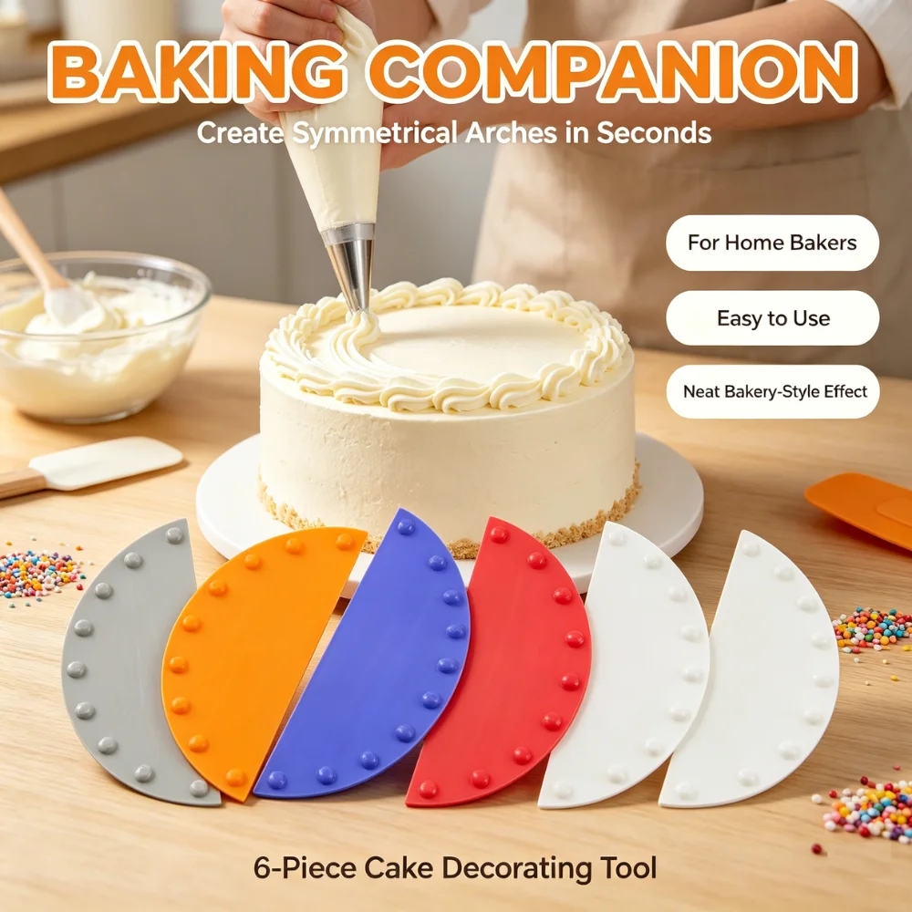 6Pcs Cake Swag Marker Tool Set PLA Arch Piping Guides Multi Size Baking Stencil Kit for Pastry Dessert Decorating