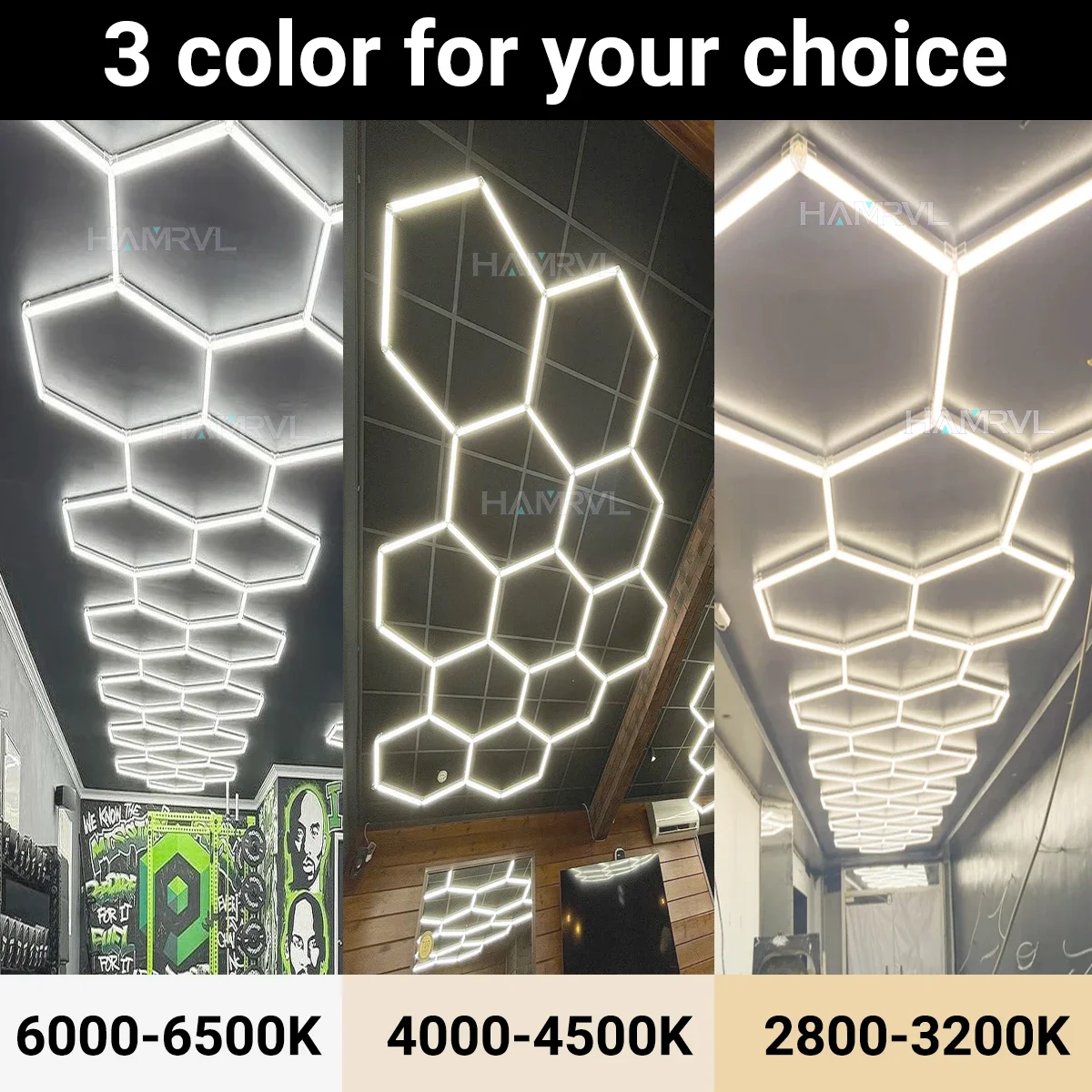 مسدس LED لوحة ضوء 3000K-6000K قابل للتعديل درجة حرارة اللون العسل ضوء السقف للمرآب/صالة الألعاب الرياضية/ورشة العمل/متجر الحلاقة