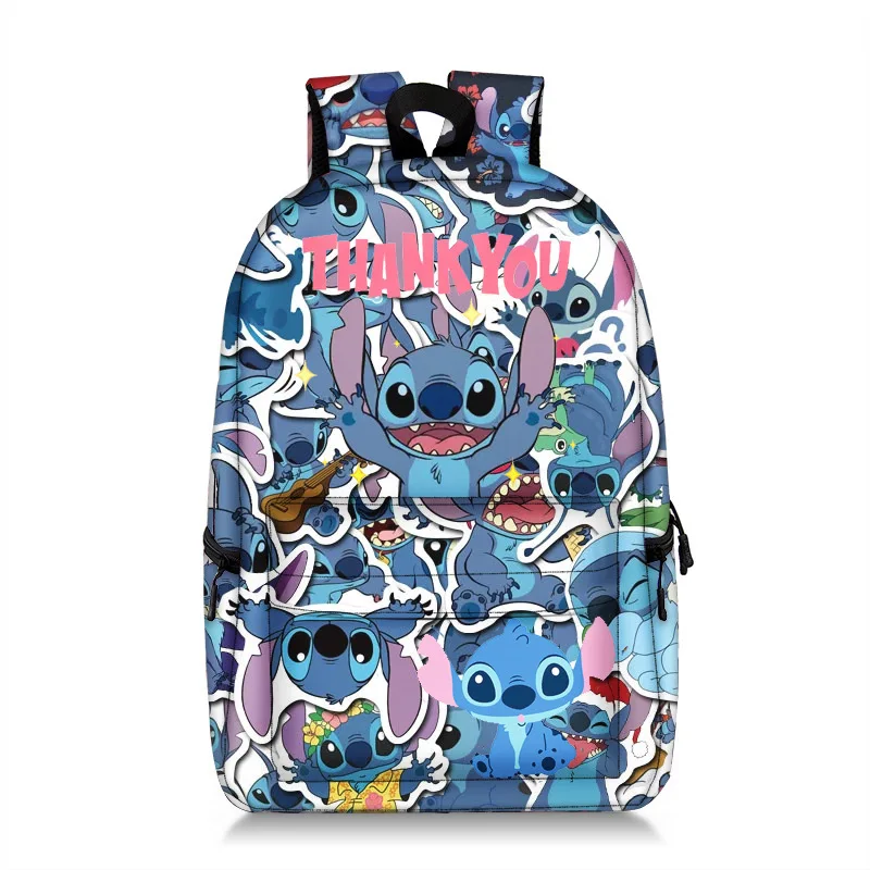 Sac à dos Disney Stitch en Polyester imprimé dessin animé, grande capacité, bretelles rembourrées pour garçons et étudiants, cadeau d'anniversaire
