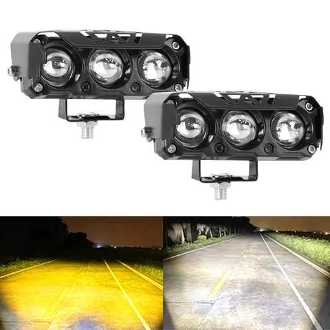 LED Spotlight Dual Color Hi/Low Beam Fog Lamps for Car Trucks SUV UTV 12V 24V Motorcycle Mini 3Lens Headlight Driving Light