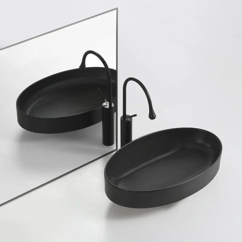 

Fashion oval 465*465*185mm wash basin Luxury ceramics hand basin Modern Perfect lavabo High Quality bathroom basin,Black