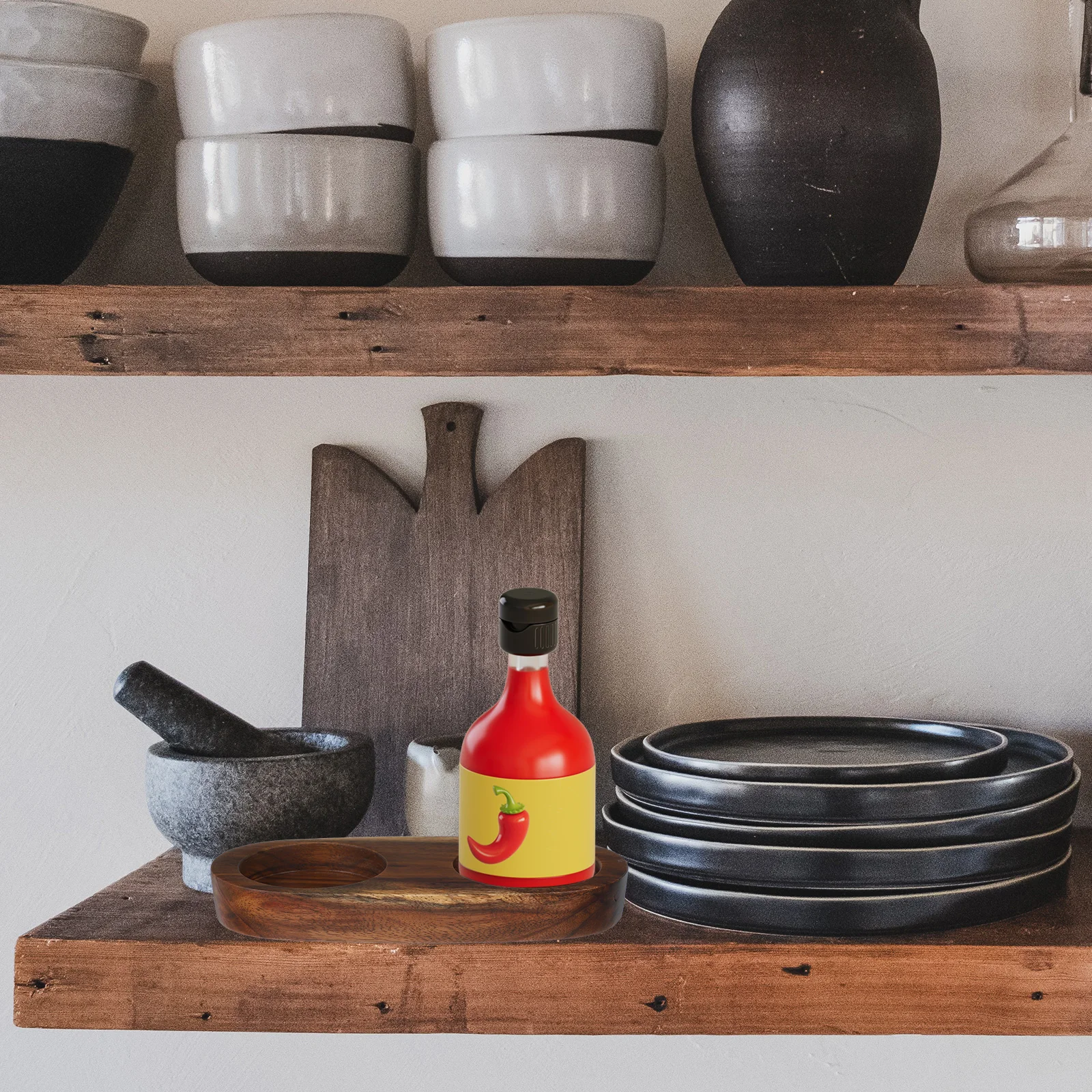 

Wooden Pepper Tray for Grinder and Seasoning Bottles Non-Slip Kitchen Counter Organizer Coaster Storage Holder for Salt Sauce