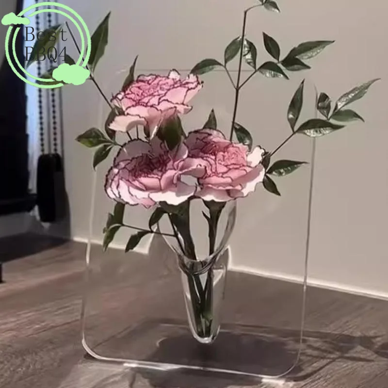 (BBQ4)Frame Flower Vase Clear Acrylic Vase Modern Art Vases For Home Decor Decorative Vases For Desktops Bookshelf