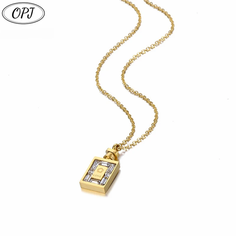 Botella de perfume creativa personalizada, fuente de piedra con inserción geométrica, collar de acero de titanio de amor, regalo del Día de San Valentín, ropa de mujer dail