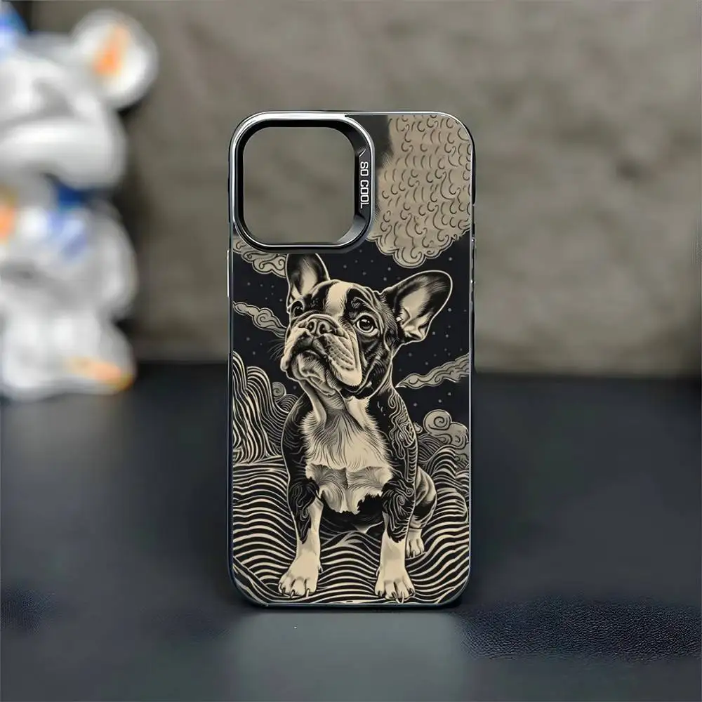 Capa de telefone bulldog francês dos desenhos animados para iphone17,16,15,14,13,12,11 plus, pro max preto fosco capa à prova de choque