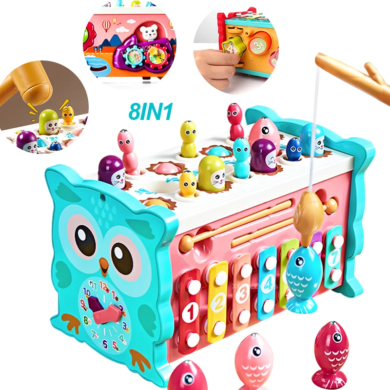 Montessori Hammering Toys 8in1 Whack-A-Mole Fishing Game - Toddler Fine Motor Skills Educational Learning Baby Activities Toy