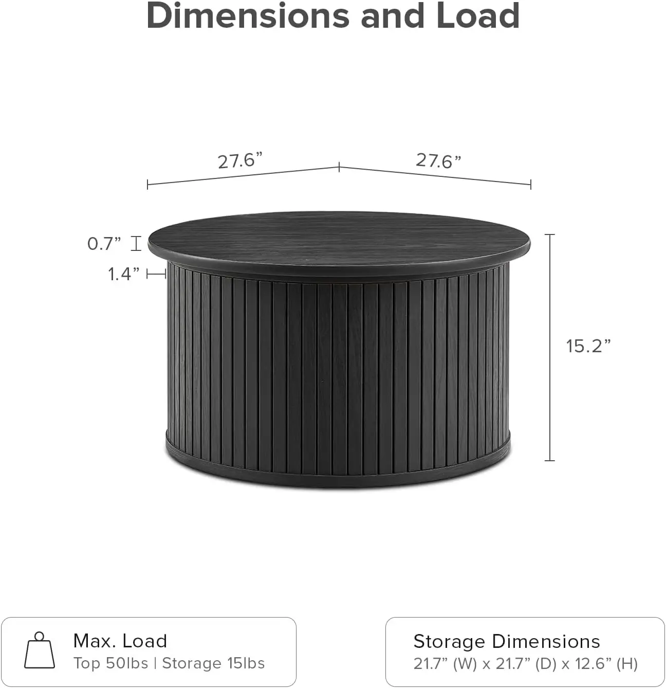 Quin meja kopi bulat dengan penyimpanan, meja kopi aksen Drum, meja kopi kayu Modern abad pertengahan, Meja tengah bergalur dengan