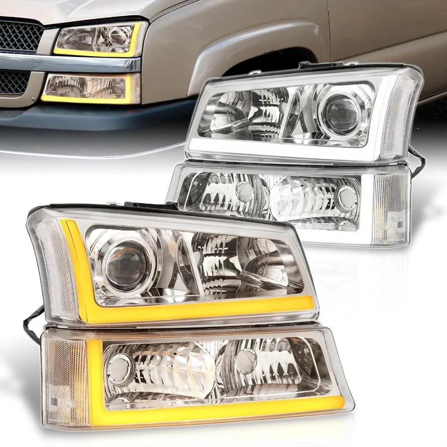 

Последовательные светодиодные лампы для проектора DRL + угловые сигнальные лампы-бамперы, левая и правая, совместимая замена для Silverado