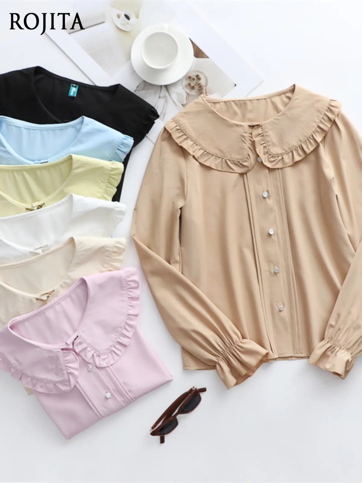 

Doll Collar Long Sleeve Shirt Women 2026 Spring New Korean Style Sweet Bell Sleeve Blouse for Female Students Base Shirt