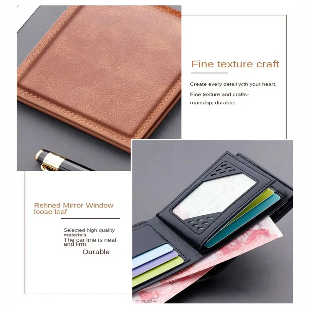 محفظة رجالية قصيرة محمولة مقاومة للماء رقيقة وناعمة 2 أضعاف محفظة متينة مقاومة للاهتراء حامل بطاقة المحفظة #5