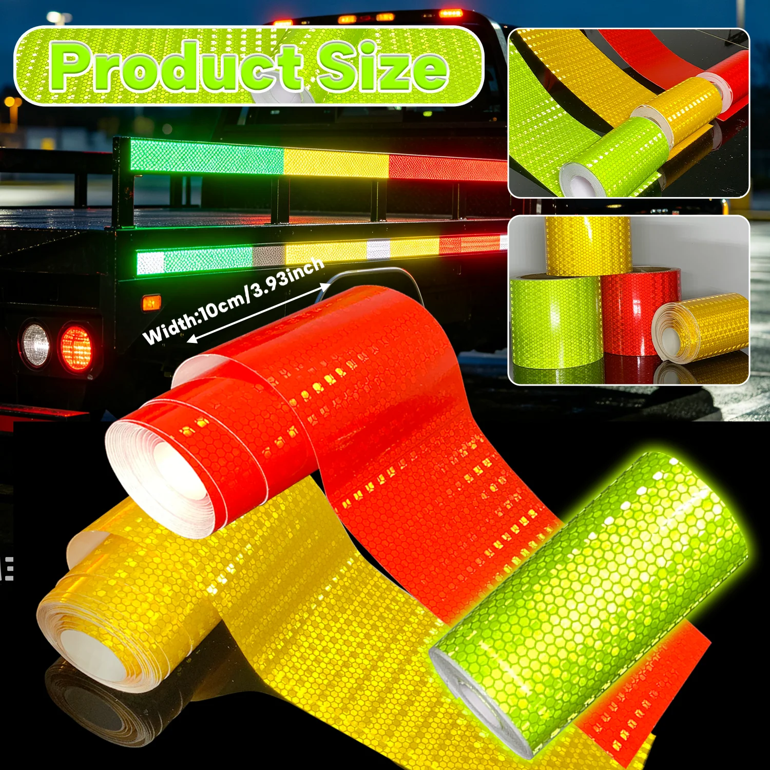 10cm Solid Color High Brightness Reflective Tape Pvc Self-Adhesive Safety Protection for Trucks Car Construction Site Facilities