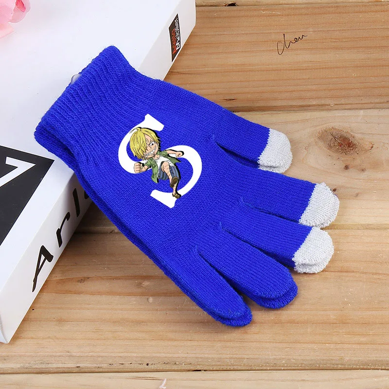 One Pieces Kids Five-finger Gloves Anime Luffy Zoro Chopper Knitted Gloves Winter Warm Touch Screen Glove Girl Boy Birthday Gift images - 6