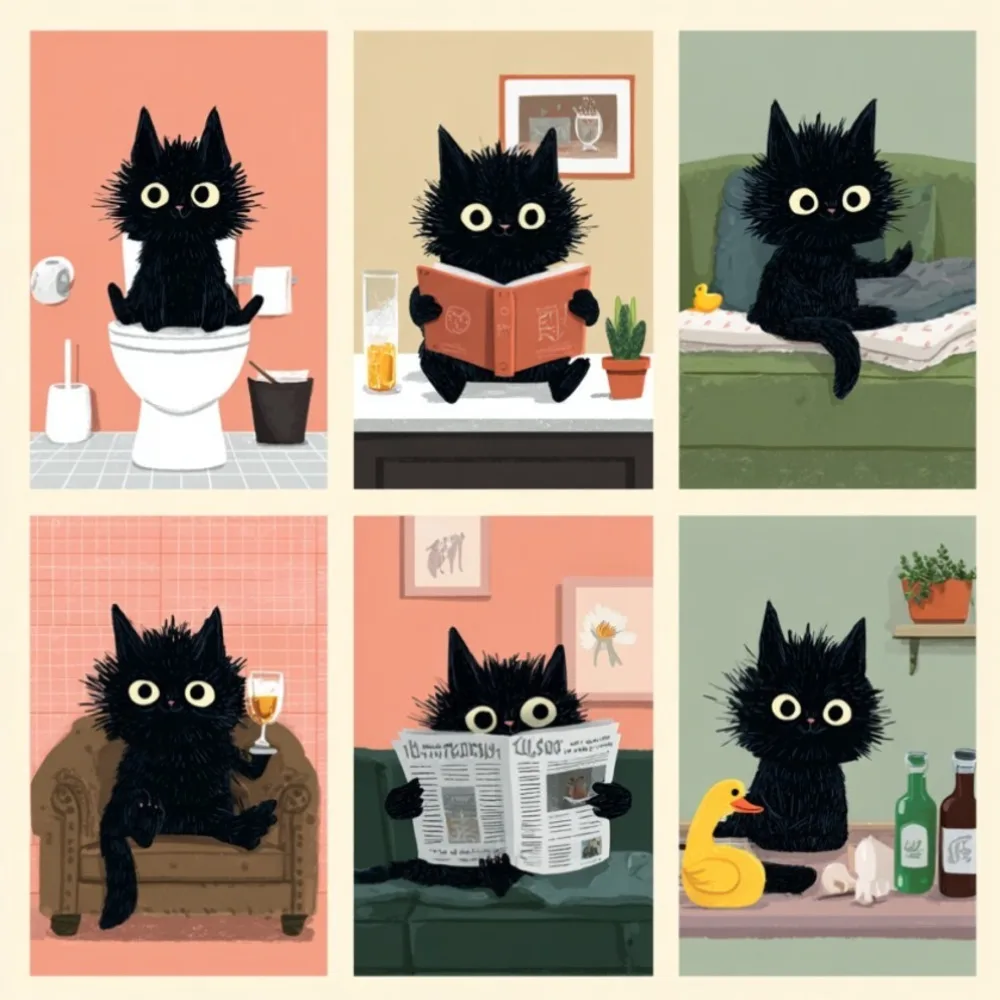 6 Stücke von DIY-Malbildern mit niedlichen Katzen, die Bücher lesen, voller lebendiger Bilder, geeignet für die Wanddekoration zu Hause. – Detail 2