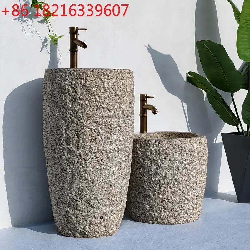 YAO Natural Stone Integrated Column Basin Floor to Ceiling Villa Outdoor Marble Sink Courtyard Washbasin