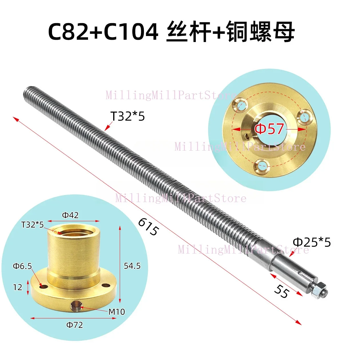 منضدة X محور Y محور Z محور المسمار النحاس كم المسمار الروك الذراع قونغ السرير برج آلة طحن الملحقات