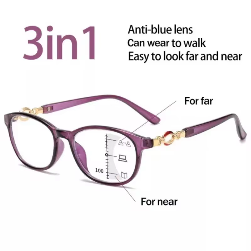 FG New 3 in 1 Progressive Multifocal Reading Glasses Women Anti-blue Eyeglasses Easy To Look Far and Near +1.0 To +4.0 Products on AliExpress