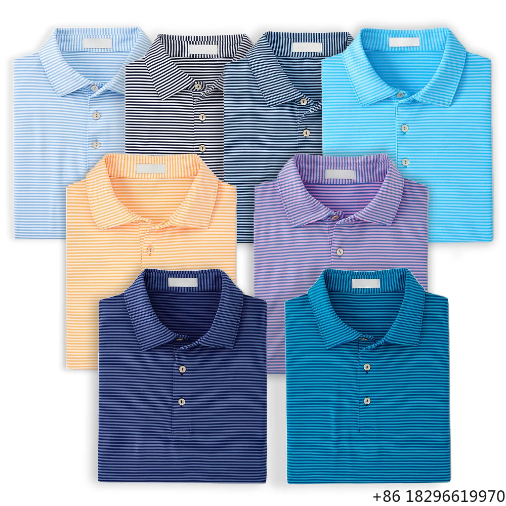 High Quality Custom logo Embroidered Allover Printing Striped Polo 88% Polyester 12% Spandex Athletic Shirts