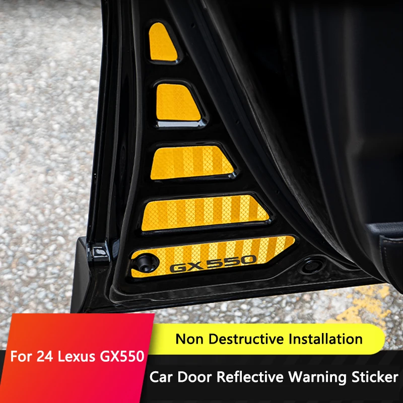 

QHCP Светоотражающая наклейка на дверь автомобиля, предупреждающая светоотражающая наклейка на открытие двери, декоративная накладка, подходит для Lexus GX 2024-2025, аксессуары