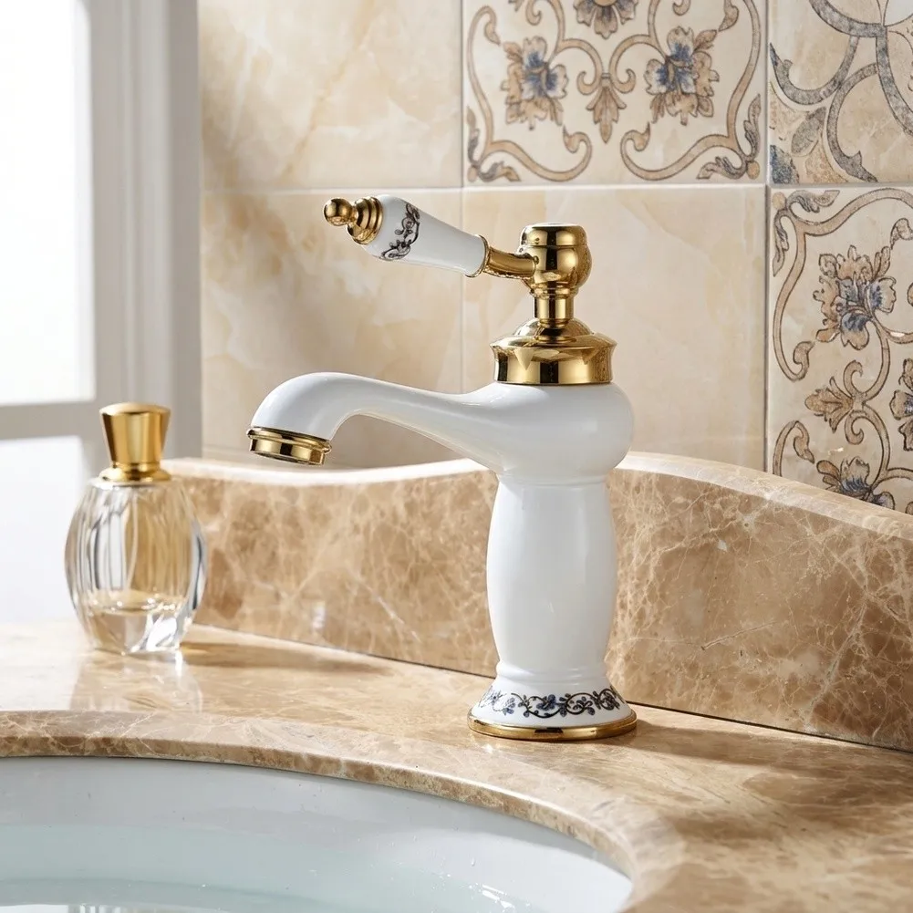For Daily Washing Needs Antique Bathroom Faucet Vintage Washbasin for tap Single Handle Kitchen Mixer for tap White Copper