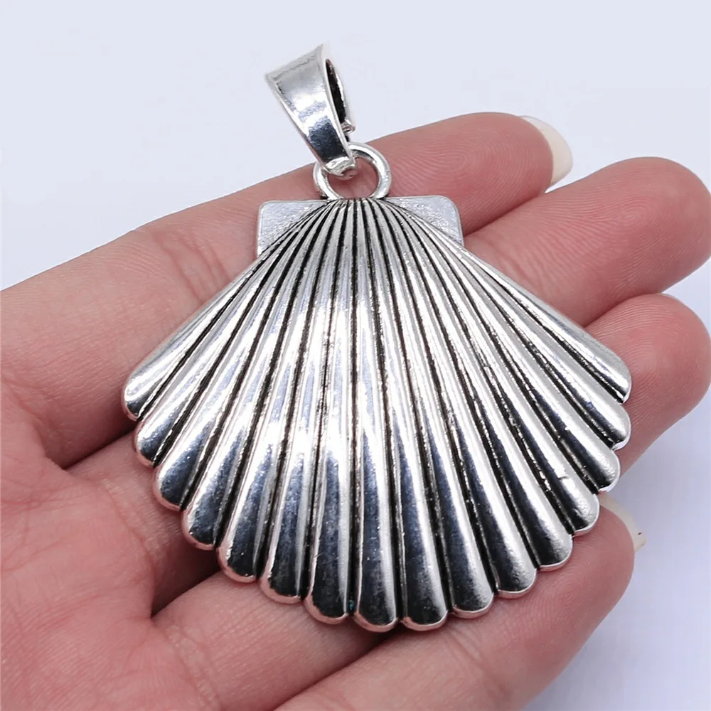 1pcs 55x55mm Antique Silver Color Oversized Shell Charms Handmade Jewelry Making Accessories