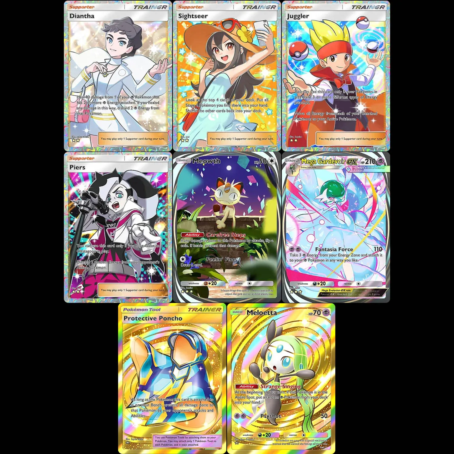 DIY Englische Taschenkarte Fantastical Parade B2 Meloetta Meowth Gardevoir Sightseer Piers Juggler Diantha Spielkarte Spielzeug