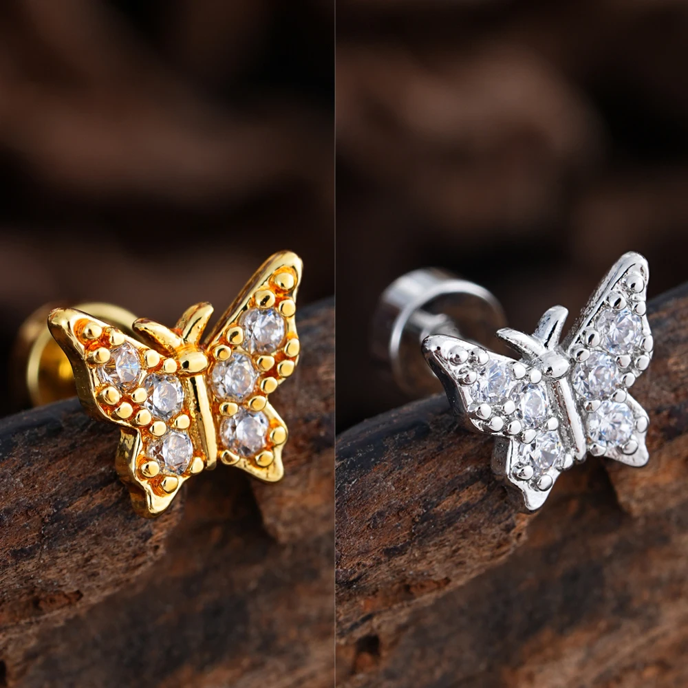 1 Stück Hypoallergene Ohrstecker Piercing Oreja Stahl Schmetterling Stern Mini Ohrring mit Schraubverschluss Helix Tragus Piercing Schmuck für Frauen – Detail 14