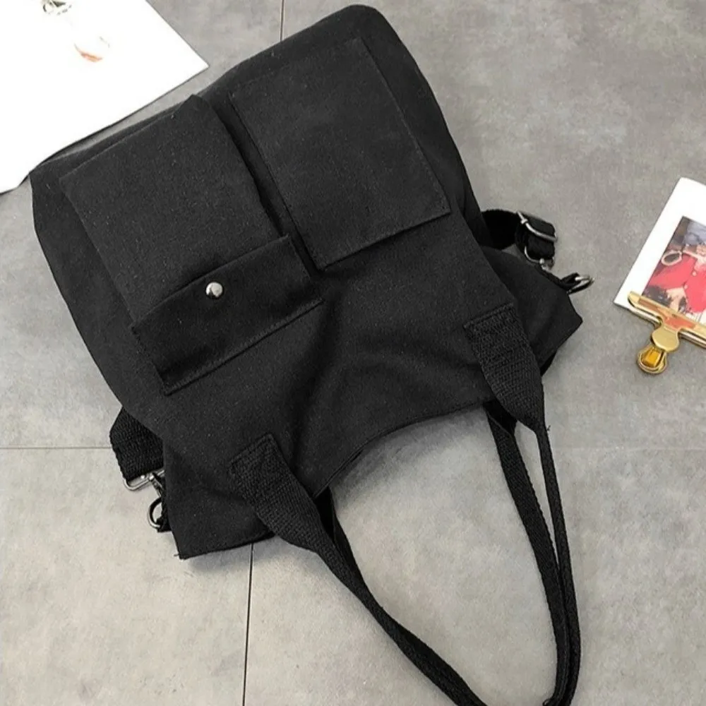 

New Canvas Memorial Black Handbag Large Capacity Black Shopping Bag Tote Bag Travel