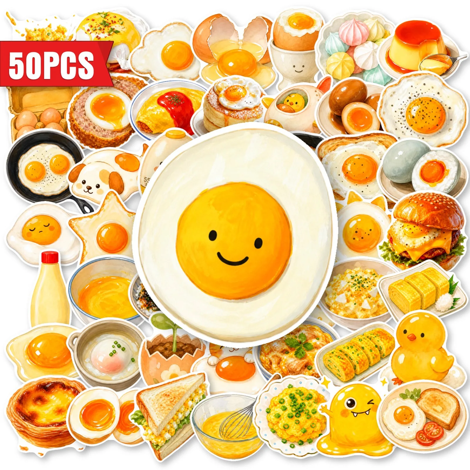 50 PCS Cute Food Egg Cartoon Graffiti Hand Account Stickers Decorate Fridge Lunch Box Laptop Student Stationery Waterproof Decal