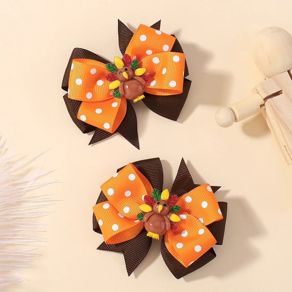 2Pcs Baby Mädchen Thanksgiving Bogen Haar Clips Set Türkei Kürbis Band Party DIY Haarnadeln Kinder Headwear Haar Zubehör
