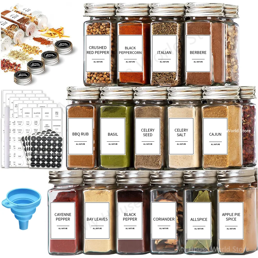 

12Pcs 4oz Glass Spice Jars with Silver Lid Spice Seasoning Containers With Shaker Lids Spice Organizer Kitchen Spice Jar Set