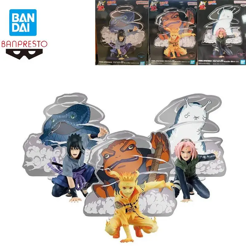

In Stock Bandai Banpresto Naruto Panel Spectacle Uchiha Sasuke Uzumaki Naruto Haruno Sakura Anime Action Figures Model Original