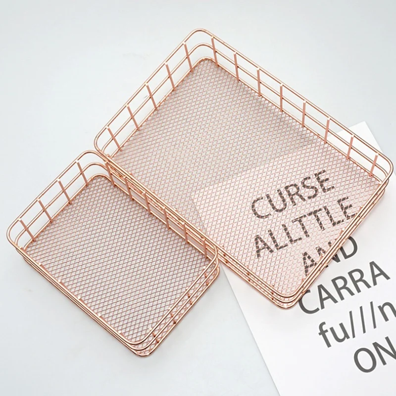 Nordic Metal Wire Storage Basket Office Desktop Sundries Makeup Brushes Holder Table Cosmetics Organizer Iron Basket