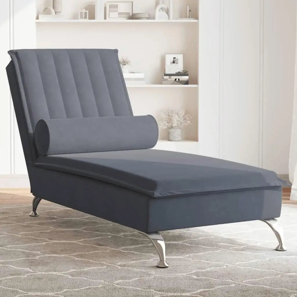 Dark Gray Velvet Massage Chaise Lounge with Bolster - Relaxing Comfort & Stylish Design