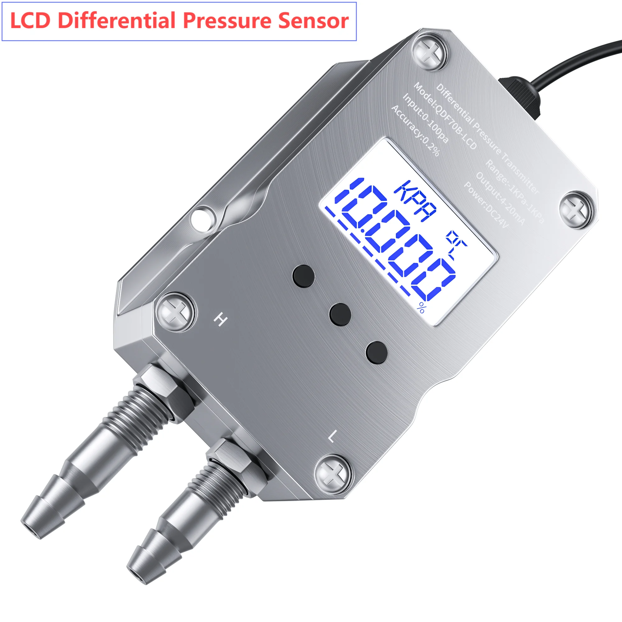 

LCD Air Differential Pressure Sensor 4-20mA 0-10V RS485 1-5V Air Pressure Transmitter -1 to 100Kpa Wind Pressure Converter