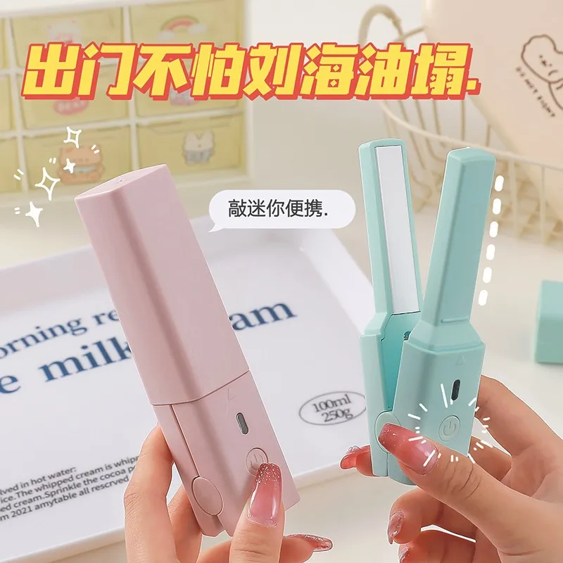 고데기 Mini Curling Hair Straightener Dormitory Small Power Usb Fluffy Bangs Portable Straight Hair Curling Dual Purpose hot comb