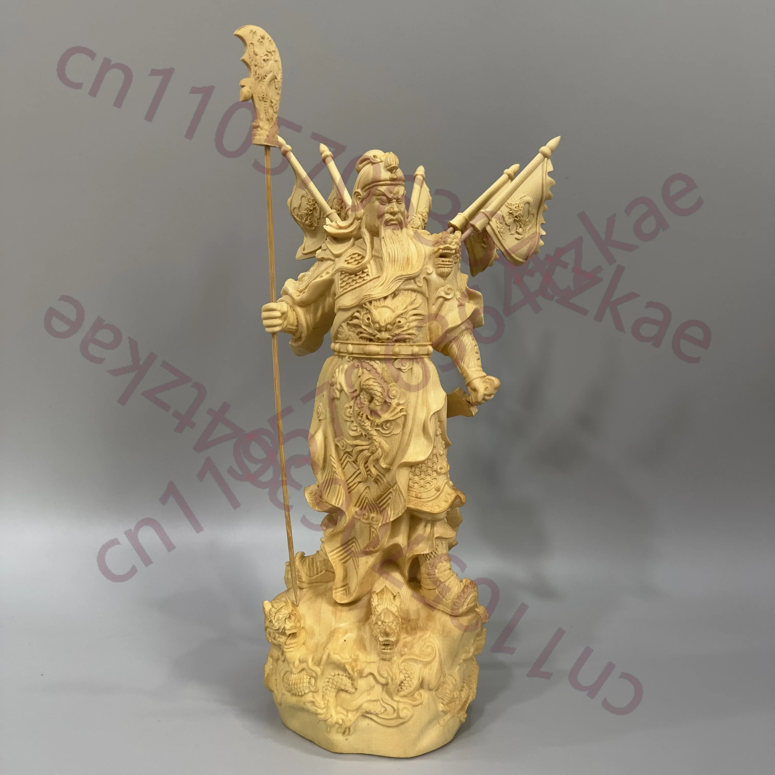 Guan Yu Wu Sheng Resin Statue, Chinese Wealth God Kwan Kung Figurine, Home & Office Feng Shui Decor for Success, Dragon Base.