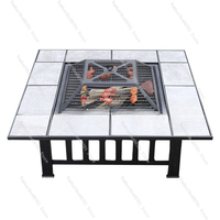 Square Tile Table Fire Pit with Lid | Large Outdoor Patio Heater & BBQ Grill for Garden Party