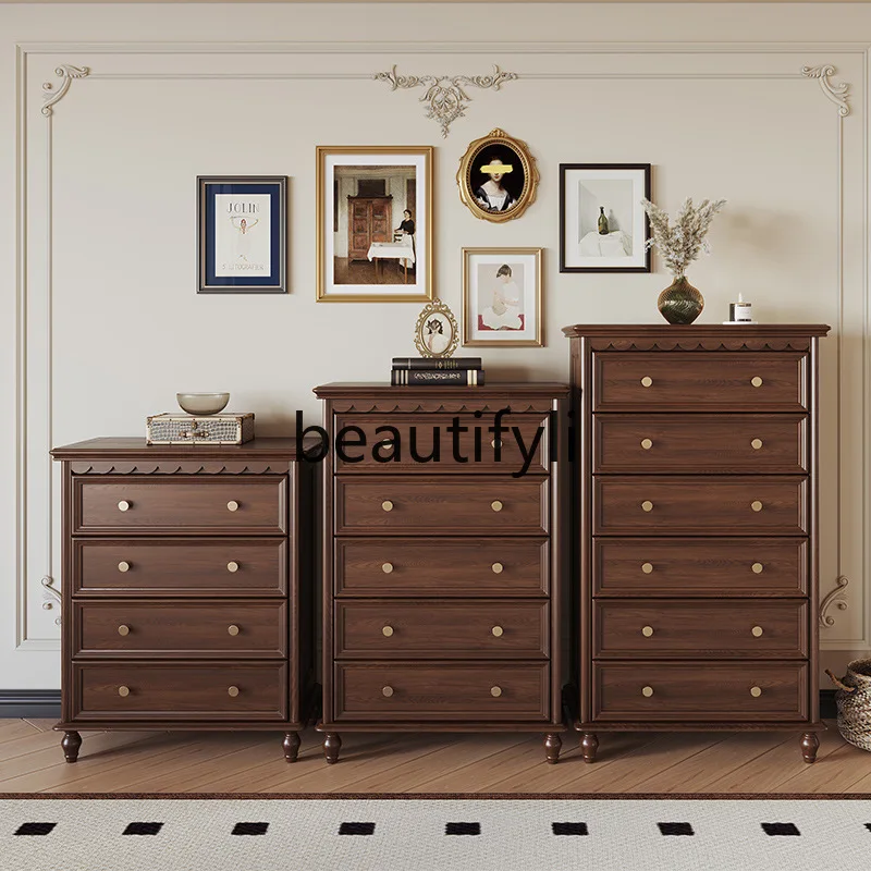 

French Style North American Retro Bedroom Living Room Storage Drawer Six-Drawer Cabinet Chest of Drawers Storage Cabinet