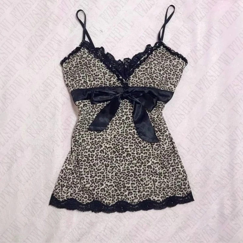 Hip-Hop Rock Y2K Leopard Lace vintage  Women's Sleeveless Camisole Harajuku Hot Girl Streetwear Fashion Punk Gothic Sexy Top emo