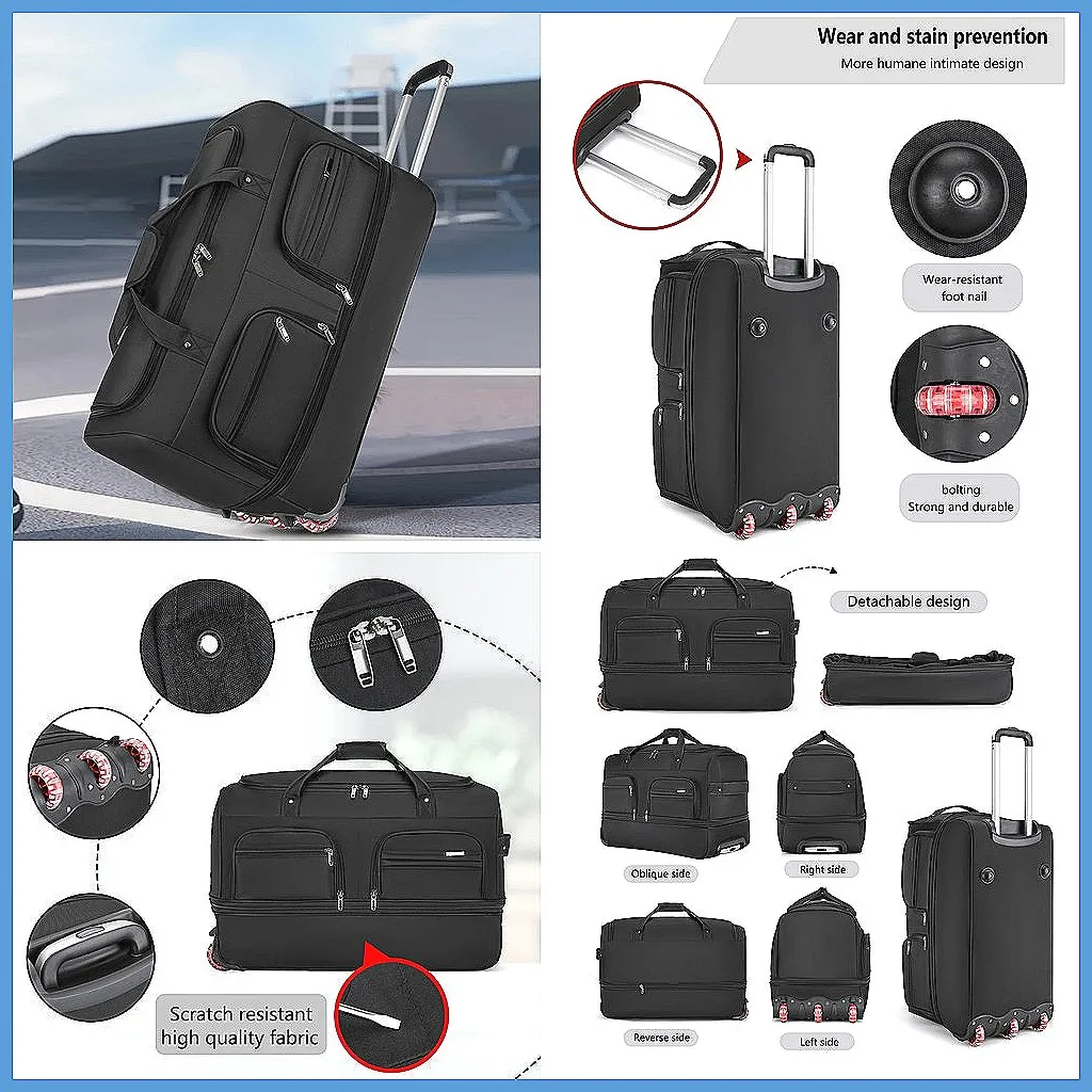 

2026 Large Capacity Rolling Duffel Bag for Women & Men, Waterproof Travel Trolley Bag, Multi-Function Sports Luggage