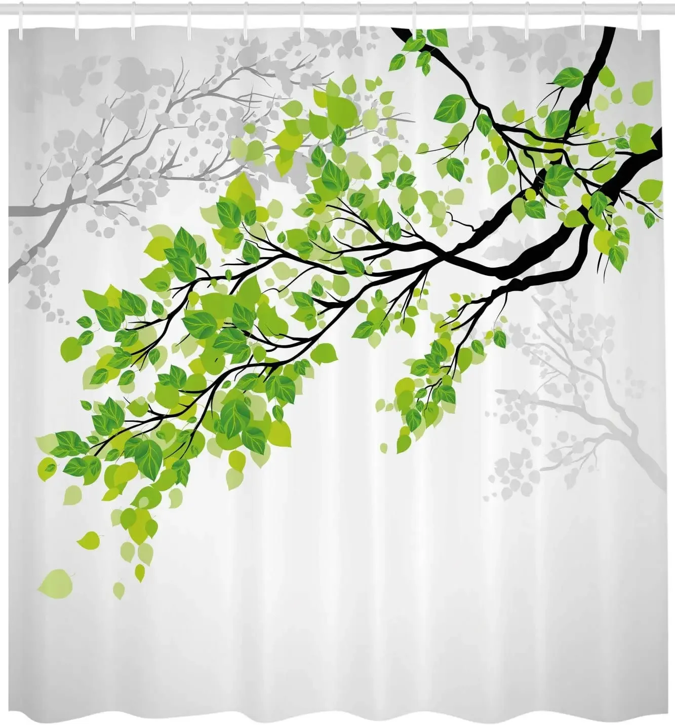 Spring Tree Branch with Refreshing Leaves Summer Peaceful Woodland Graphic Cloth Fabric Bathroom Decor