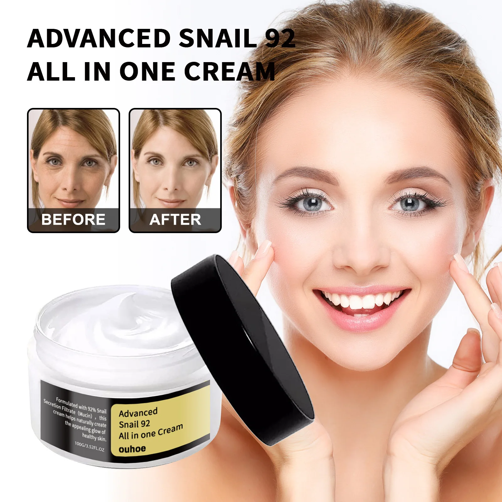 Original Snail 92 Essence Cream Natural Snail Extract for Damaged Skin Fading Wrinkle Hydrating Firming Skin Anti-Aging Essence