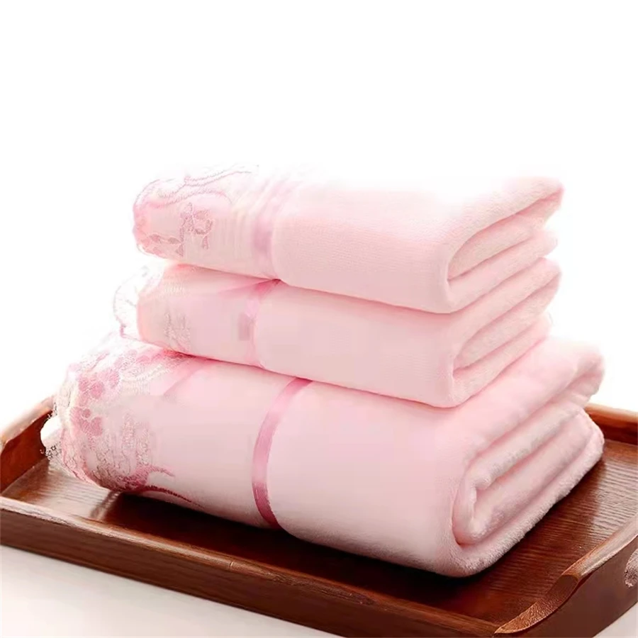 3pcs/set Quick Dry Microfiber Embroidered Towel Set Solid Color 75x35cm Face Towels + 140x70cm Bath Towel - Bathroom Essentials