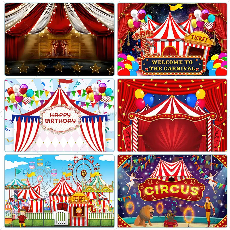 Red Circus Carnival Backdrop Curtain Stars Kids Birthday Party Decor Banner Newborn Baby Shower Photo Background Photo Studio