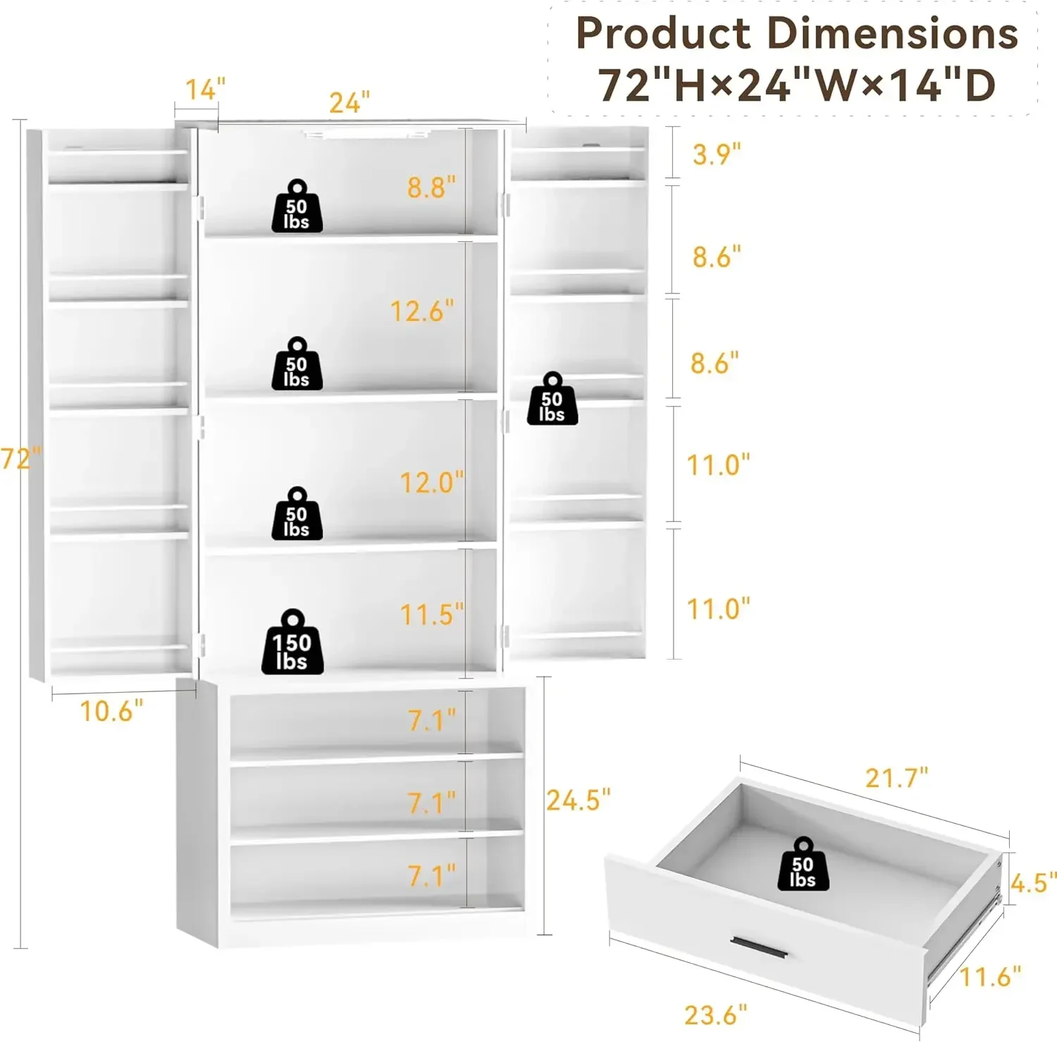 [أفضل بائع، اشترِ الآن! ]خزانة مخزن المطبخ LED الممتازة مقاس 72 بوصة مع 3 أدراج، خزانة تخزين طويلة للمزرعة، مخزن طعام خشبي