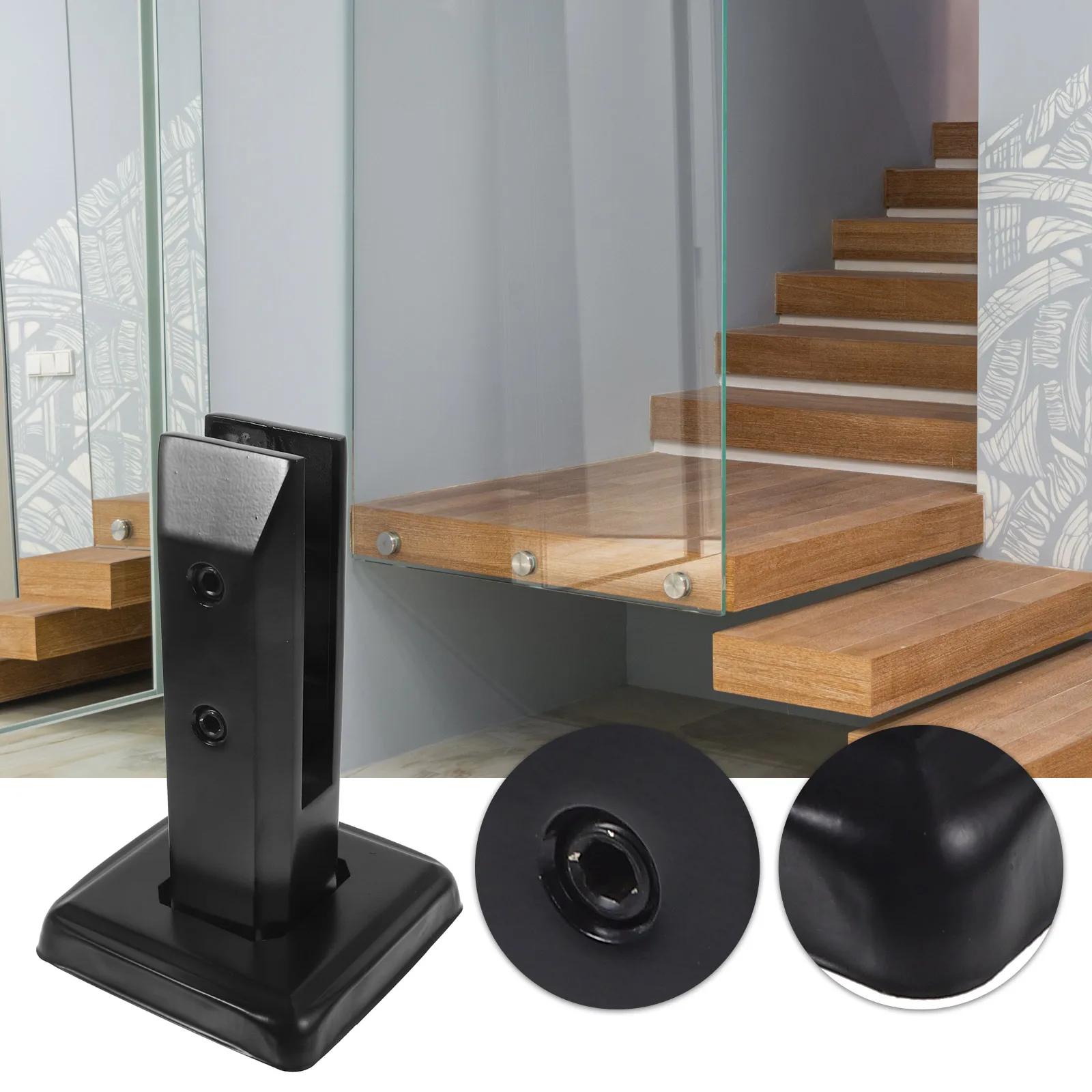 

Glass Clamp Accessories 160mm Black Stainless Steel Tempered Glass Stairs Railing Clip Floor Mount Construction Parts