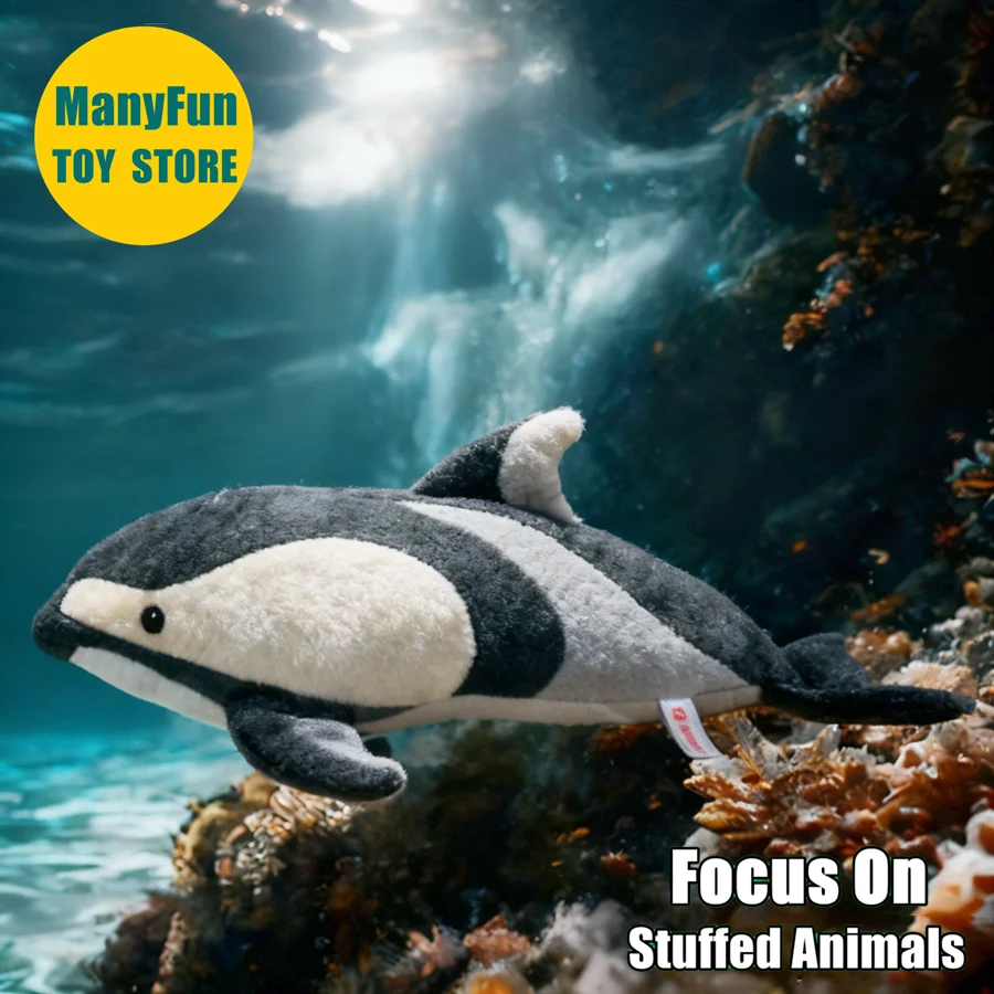 

White-sided Dolphin Plush Toy Realistic Hourglass Dolphin Plushie Lifelike Dolphin Stuffed Animal Striped Dolphin Doll Gift Kids