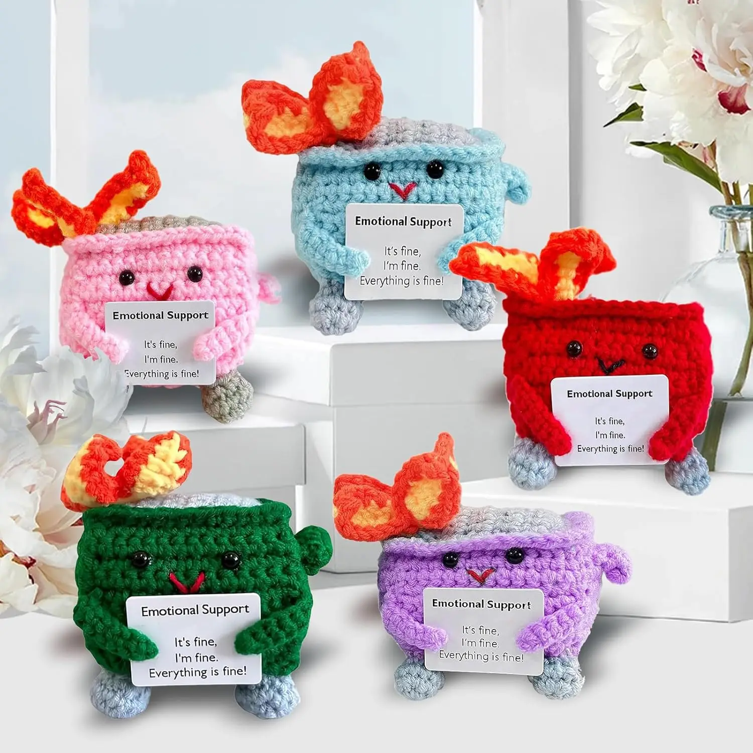 Cute Emotional Support Crochet Dumpster Fire Home Room Decor Funny Dumpster Handmade Knitting Doll Toy Ornament Christmas Gift