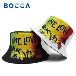 Bocca Rasta Printing Bucket Hat One Love Letter Pattern Fisherman Hat Location Design Cap Double Sides Outdoor New Style Fashion